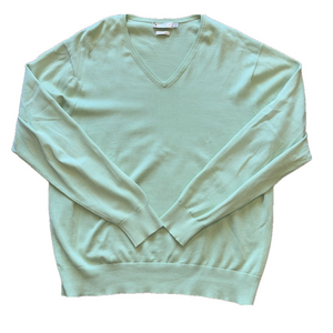 Peter Millar Mens L 100% Cotton Light Green V Neck Golf Sweater